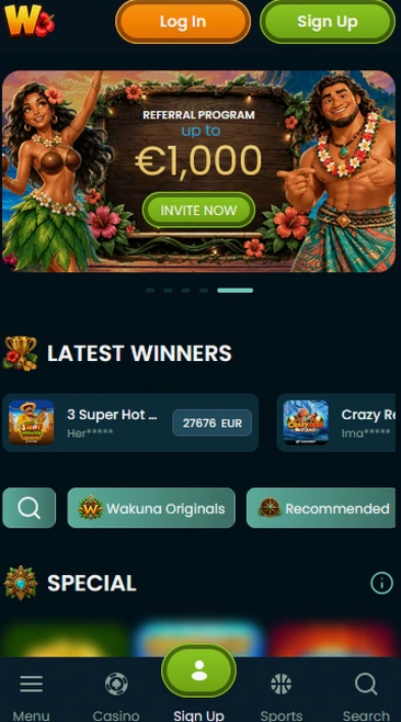 Wakuna casino app op een smartphone